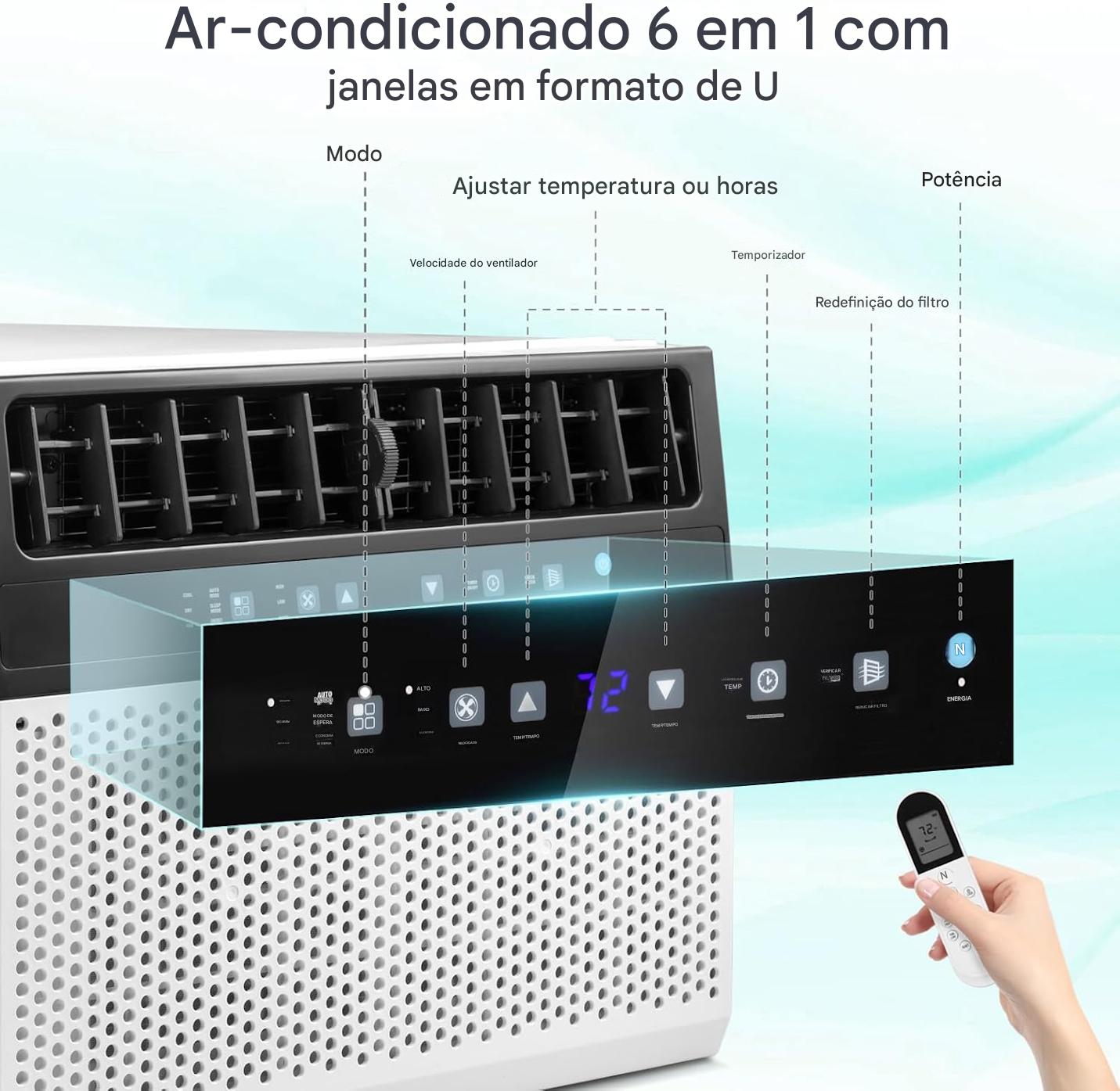 Arcondicionado de Ventana de 10,000 BTU: habilitado para WiFi, operação silenciosa, compatível com a janela (largura do peitoril de até 28 cm)