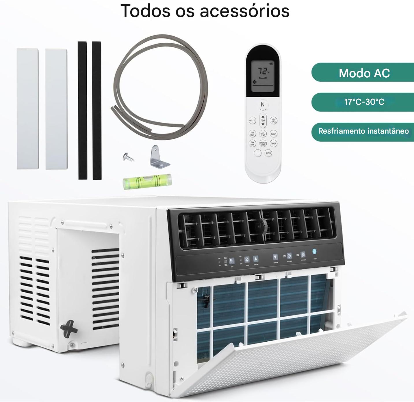 Arcondicionado de Ventana de 10,000 BTU: habilitado para WiFi, operação silenciosa, compatível com a janela (largura do peitoril de até 28 cm)