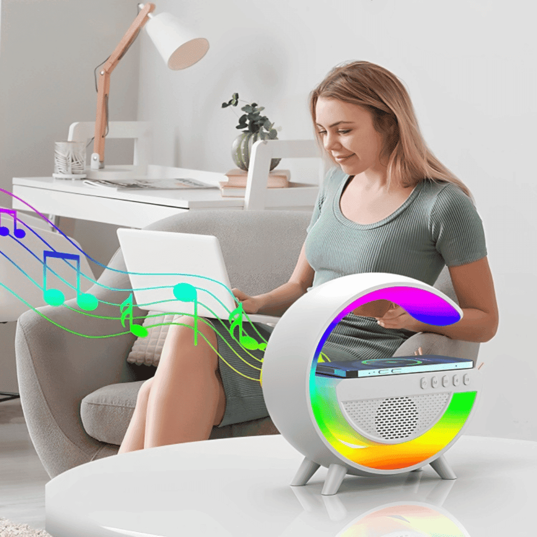 Luminária Multifuncional Carregador por Indução e Alto Falante